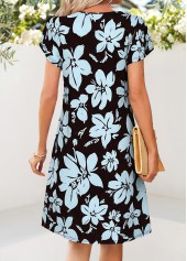 Dusty Blue Floral Print Short Tuck Stitch Dress | thumb picture 