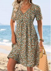 Dark Coffee Ditsy Floral Print Short Tummy Coverage Dress | thumb picture 