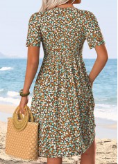 Dark Coffee Ditsy Floral Print Short Tummy Coverage Dress | thumb picture 