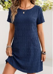 Navy Patch Pocket Short Sleeve Round Neck Dress