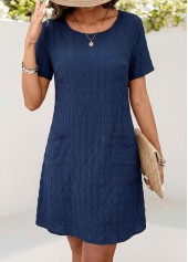 Navy Patch Pocket Short Sleeve Round Neck Dress | thumb picture 
