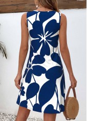 Navy Floral Print Short Tummy Coverage Sleeveless Dress | thumb picture 