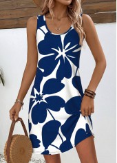 Navy Floral Print Short Tummy Coverage Sleeveless Dress | thumb picture 