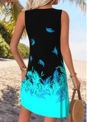 Black Leaf Print Short Tuck Stitch Sleeveless Dress | thumb picture 