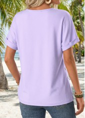 Light Purple Floral Print Patchwork Short Sleeve T Shirt | thumb picture 