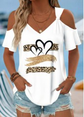 White Geometric Print Twist Short Sleeve T Shirt | thumb picture 