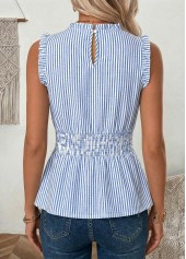 Blue Striped Frill Sleeveless Round Neck Tank Top | thumb picture 