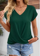 Green Patchwork Short Sleeve Round Neck T Shirt