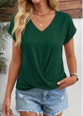 Green Patchwork Short Sleeve Round Neck T Shirt | thumb picture 