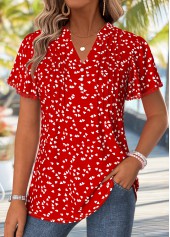 Red Heart Print Curved Hem Short Sleeve T Shirt