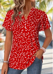 Red Heart Print Curved Hem Short Sleeve T Shirt | thumb picture 