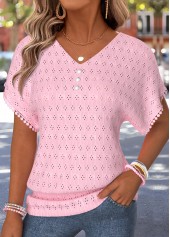 Pink Bowknot Short Sleeve V Neck T Shirt | thumb picture 