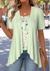 Light Green Floral Print Fake Two Piece Twinset