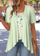 Light Green Floral Print Fake Two Piece Twinset | thumb picture 