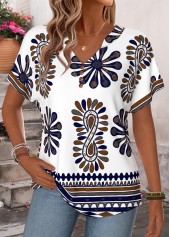 Multi Color Tribal Print Split Short Sleeve T Shirt | thumb picture 