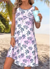 Multi Color Tropical Plants Print Short Tuck Stitch Dress | thumb picture 