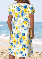 Multi Color Floral Print Short Tuck Stitch Dress | thumb picture 