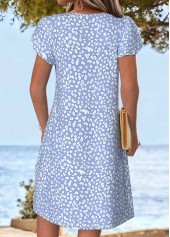 Light Blue Ditsy Floral Print Short Tuck Stitch Dress | thumb picture 