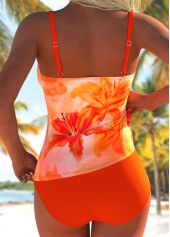 Orange Mid Waisted Wrap Floral Print Tankini Set | thumb picture 
