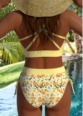 Yellow Mid Waisted Lace Up Floral Print Bikini Set | thumb picture 