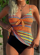 Multi Color Mid Waisted Tummy Coverage Tankini Set