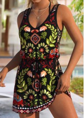 Tummy Coverage Leaf Print Black Cover Up | thumb picture 