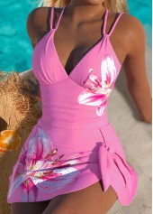 Pink Twist Floral Print One Piece Swimdress | thumb picture 