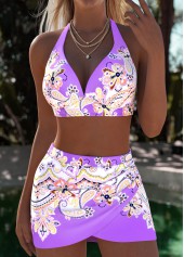 Purple Tribal Print Tie Back Bikini Set | thumb picture 