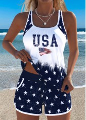 American Flag Navy Mid Waisted Tankini Set