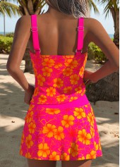 Hot Pink Mid Waisted Two-piece Floral Print Tankini Set | thumb picture 