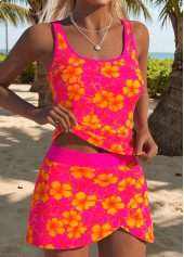 Hot Pink Mid Waisted Two-piece Floral Print Tankini Set | thumb picture 