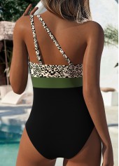 Black Asymmetric Leopard One Piece Swimwear | thumb picture 