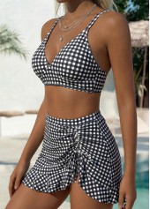 Black Mid Waisted Curved Hem Gingham Print Bikini Set | thumb picture 