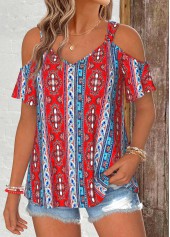 Multi Color Tribal Print Twist Short Sleeve T Shirt | thumb picture 