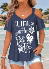 Navy Letter Print Twist Short Sleeve T Shirt