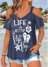 Navy Letter Print Twist Short Sleeve T Shirt | thumb picture 