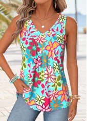 Multi Color Floral Print Patchwork Sleeveless Tank Top