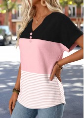 Pink Striped Tummy Coverage Short Sleeve T Shirt | thumb picture 
