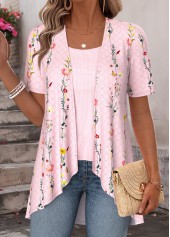 Light Pink Ditsy Floral Print Fake Two Piece Twinset