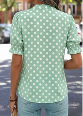 Sage Green Polka Dot Ruffle Short Sleeve Blouse | thumb picture 