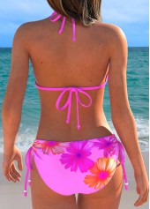 Pink Low Waisted Three-piece Floral Print Bikini Set | thumb picture 