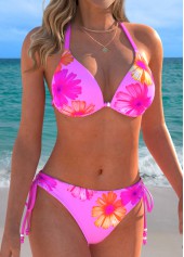 Pink Low Waisted Three-piece Floral Print Bikini Set | thumb picture 