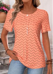 Orange Tuck Stitch Short Sleeve Round Neck T Shirt
