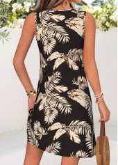 Black Leaf Print Short Tuck Stitch Sleeveless Dress | thumb picture 