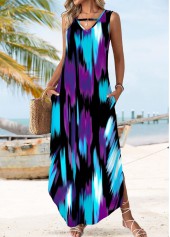 Multi Color Graffiti Print Curved Hem Sleeveless Dress | thumb picture 