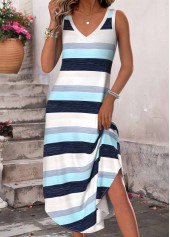 Multi Color Striped Tummy Coverage A Line Sleeveless Dress