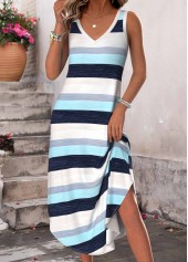 Multi Color Striped Tummy Coverage A Line Sleeveless Dress | thumb picture 