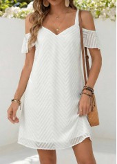 White Short Layered V Neck Cold Shoulder Dress | thumb picture 