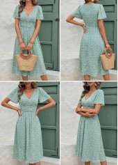 Light Green Ditsy Floral Print Shirred Short Sleeve Dress | thumb picture 