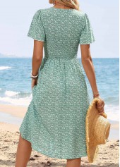 Light Green Ditsy Floral Print Shirred Short Sleeve Dress | thumb picture 